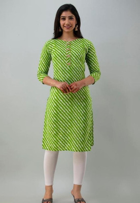 JAHIDA COMFORT WITH STYLE Women Leheriya Straight Kurta(Green)