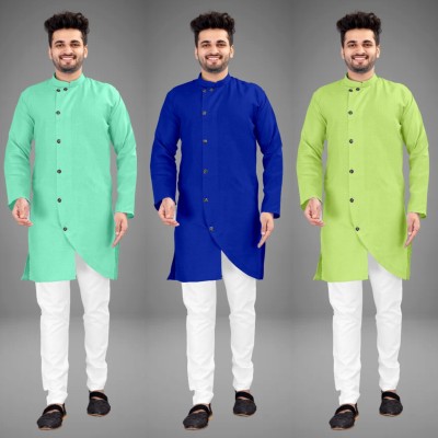 DIAMOND CLUSTER Men Self Design Trail Cut Kurta(Multicolor)