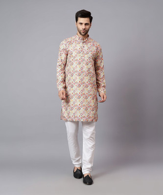 FireFish Men Printed A-line Kurta(Dark Green)
