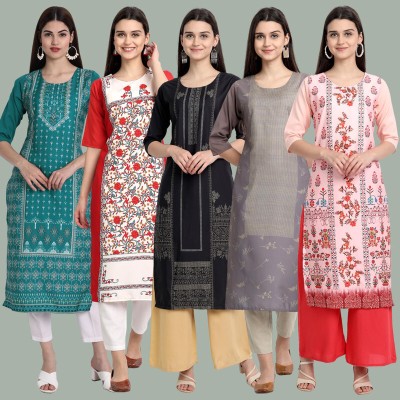 1 Stop Fashion Women Printed Straight Kurta(Multicolor)