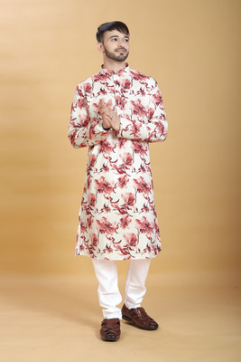 VISHESTA Men Self Design Straight Kurta(Brown)