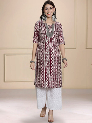 1 Stop Fashion Women Printed A-line Kurta(Purple)