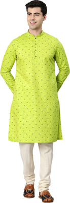 Manthan Men Printed Straight Kurta(Green)
