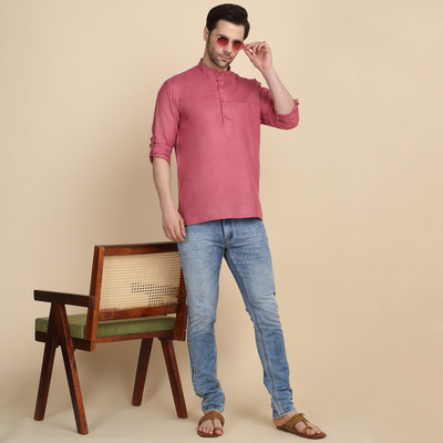kraft india Men Solid Straight Kurta(Purple)