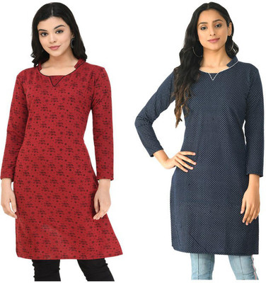MTI FASHIONS Women Floral Print A-line Kurta(Dark Blue, Maroon)