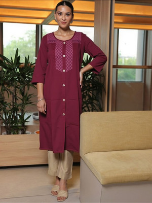 PP PRODUCTIONS Women Printed Straight Kurta(Maroon)