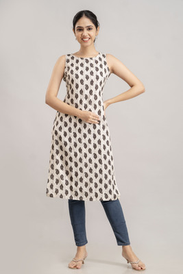 RAAKA Women Printed A-line Kurta(Brown)