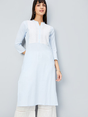 MAX Women Striped Straight Kurta(Blue)