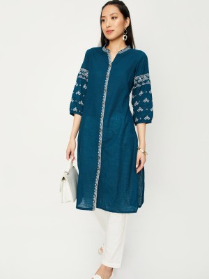 MAX Women Printed Straight Kurta(Dark Blue)