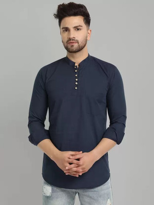 DIGIMI Men Solid Straight Kurta(Dark Blue)