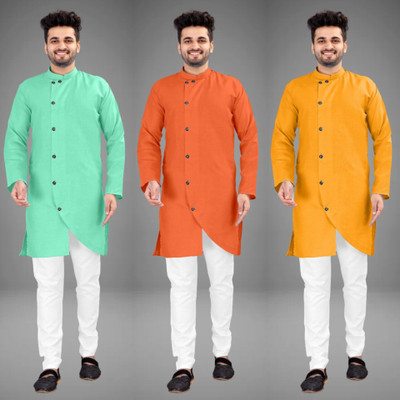 DIAMOND CLUSTER Men Self Design Trail Cut Kurta(Multicolor)
