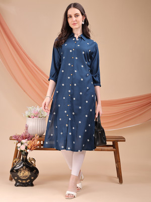 Moda Rapido Women Embroidered Anarkali Kurta(Blue, White)