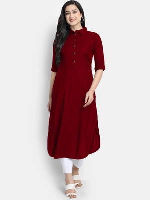 looknchoice Women Solid A-line Kurta(Maroon)