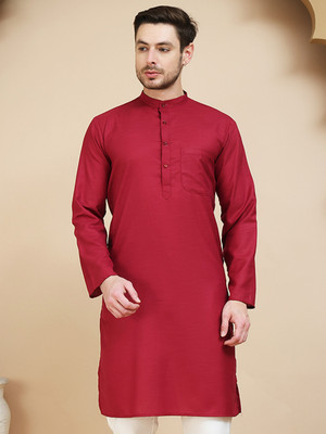 Anouk Rustic Men Solid Straight Kurta(Maroon)