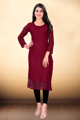 NISHU FASHION MART Women Self Design Straight Kurta(Maroon)