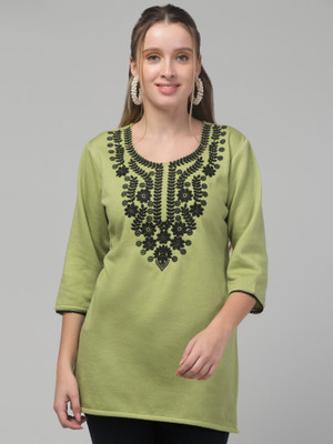 ASAD GARMENTS Women Chikan Embroidery Straight Kurta(Light Green)