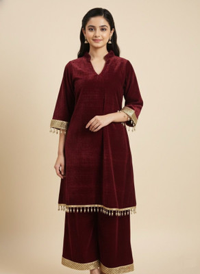 UNICKFASHION Girls Solid, Embellished Straight Kurta(Maroon, Dark Blue, Dark Green)