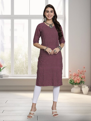 EthnicBasket Women Printed A-line Kurta(Pink, White)