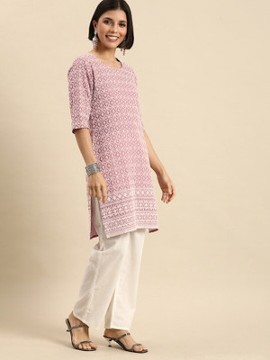 GIT Women Solid A-line Kurta(Pink)