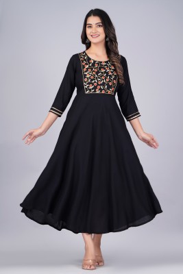 Emica Women Embroidered Anarkali Kurta(Black)