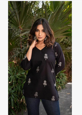 mezgown Women Printed A-line Kurta(Black)