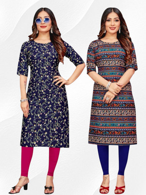 HouseOfCommon Women Embroidered Straight Kurta(Blue, Multicolor)