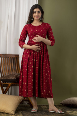 Mialo fashion Women Fit and Flare Red Midi/Calf Length Dress