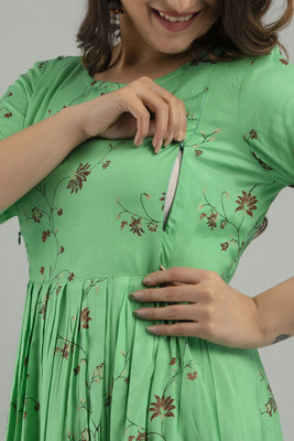 FASHNIDHI Women Printed Gown Kurta(Green)