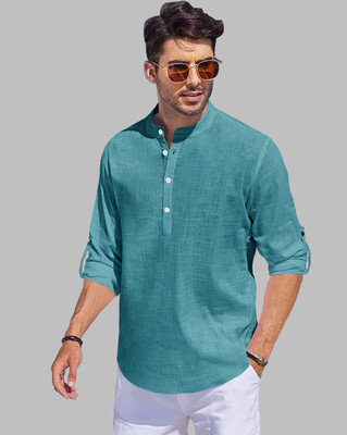 EyeBogler Men Solid Straight Kurta(Blue)