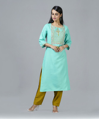 rootover 30 Women Embroidered Straight Kurta(Light Blue)