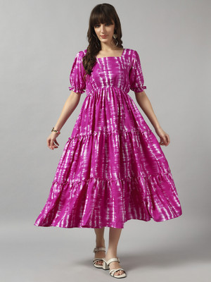 Krunal Raiyani Women Fit and Flare Purple Midi/Calf Length Dress