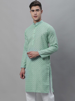 SOJANYA Men Printed Straight Kurta(Green)