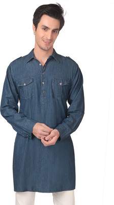 TCI Men Solid Straight Kurta(Blue)