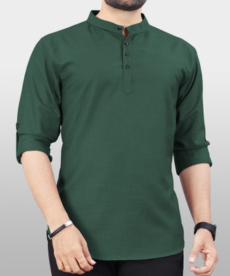 Wearbird Men Solid Straight Kurta(Green)