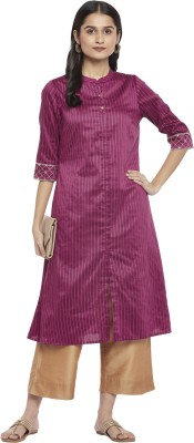 Rangmanch by Pantaloons Women Embroidered A-line Kurta(Purple)