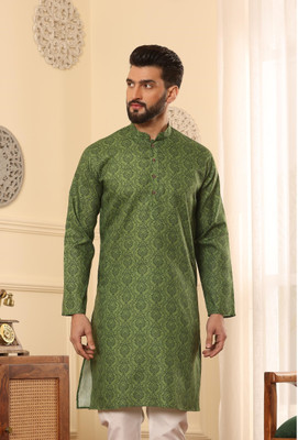 ARMAAN ETHNIC Men Printed Straight Kurta(Green)