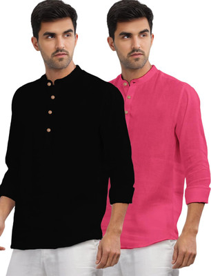 LENIA Men Solid A-line Kurta(Pink)