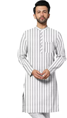 LKY COLLECTIONS Men Striped A-line Kurta(Grey, White)