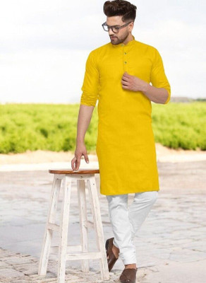 Trending Rashmi Men Solid Straight Kurta(Yellow)