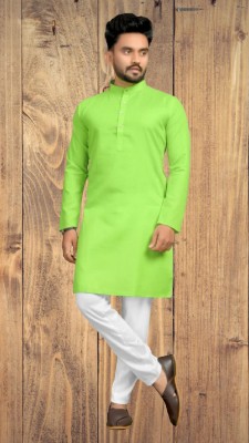 Mamta Biswas Men Solid Straight Kurta(Light Green)