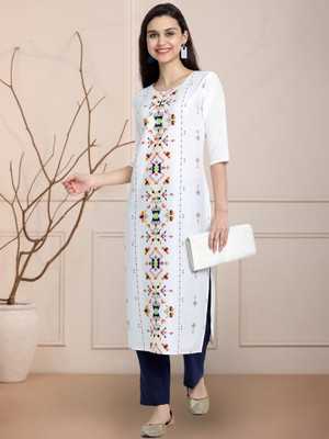 Moda Rapido Women Embroidered Straight Kurta(Multicolor)