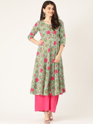 ANOUK Women Printed Anarkali Kurta(Green)
