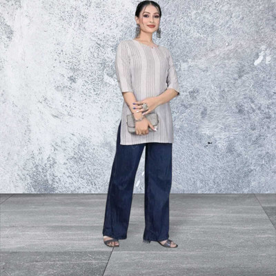 Db Fashion Cl Women Striped Flared Kurta(Grey)