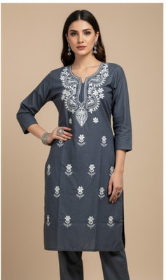 VELORA Women Embroidered A-line Kurta(Light Green)