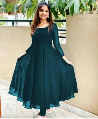 UMAFABRICS Anarkali Gown(Dark Green)