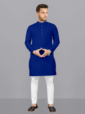 VALLABH CREATION Men Solid Straight Kurta(Blue)
