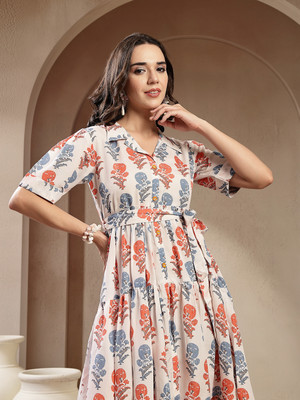 Stylum Women Printed Flared Kurta(Multicolor)