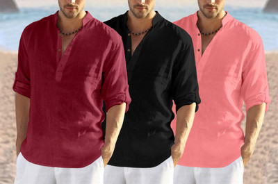 SHOPYCLICK Men Solid Straight Kurta(Maroon, Black, Pink)