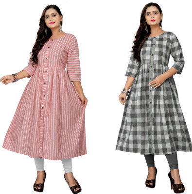 Ladylaz Women Self Design Straight Kurta(Pink, Grey)