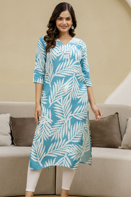 Udati Kaliya Women Embroidered Straight Kurta(Light Blue)